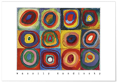 Panorama Lienzo Wassily Kandinsky Cuadrados con Anillos 70x50 cm - Bastidor Incluido - Cuadros Decorativos para Salón - Decoración Moderna