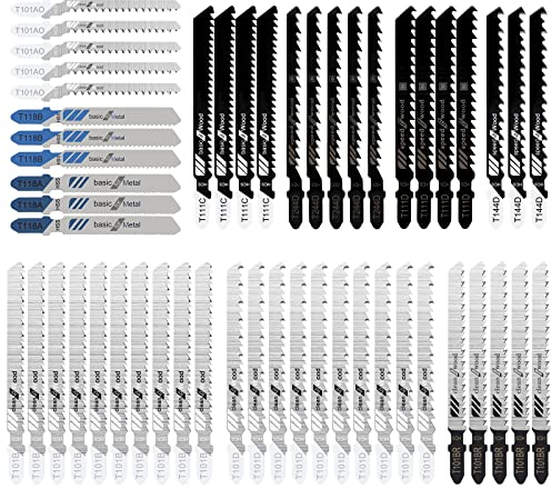 Hojas de Sierra de Calar Vástago en T Cuchillas Sierra Caladora en HCS HSS Cuchillas Surtidas para Corte de Madera Plástico y Metal 52 Piezas