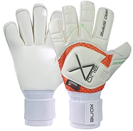 x one Profi Torwarthandschuhe Herren + Damen weiß orange - Pro Safe WOD ROLLFINGER - Größe 11 - Premium Fussball Tormannhandschuhe für jedes Wetter mit extra starkem Grip + doppeltem Verschlussband