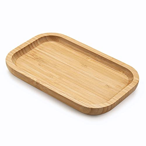 Bandeja de Baño de Bambú, Bandeja de Madera Rectangular, Bandeja Decorativa Natural para Cosméticos, Perfumes, Velas, Plantas (20 x 13 x 2 cm)