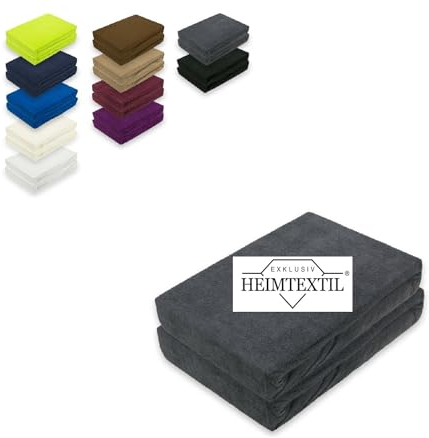 EXKLUSIV HEIMTEXTIL Doppelpack Marke Frottee Spannbettlaken 80% Baumwolle, 20% Polyester Öko - Tex Zertifiziert, Markenqualität, Matratzenhöhe bis 25 cm, Anthrazit 90 x 200 cm