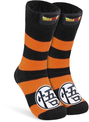Dragon Ball Z Calcetines Antideslizantes Niño - Calcetines Termicos - Calcetines Divertidos para Niños, Talla Unica (Negro / Naranja)