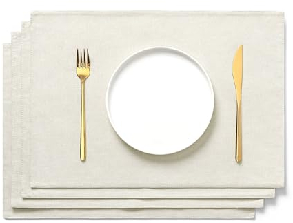 AOKSUNOVA Platzset Stoff Tischset Beige 33 x 48 cm Platzdeckchen 4er Set