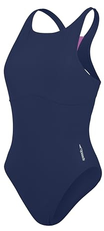 Speedo Bañador Liso de 1 Pieza con Escote Alto | Fitness | Tacto Suave | Traje de baño Traje de baño para Mujer, Azul cerúleo, XXL