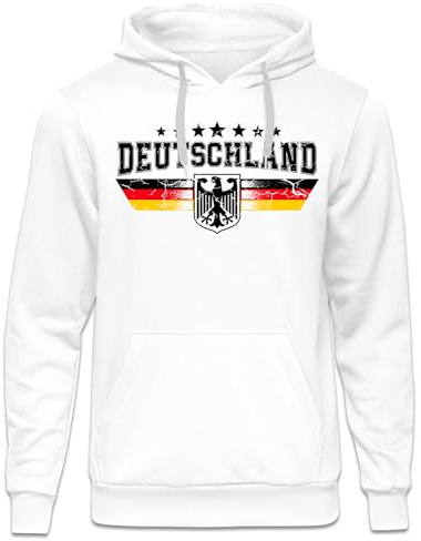 UGLYSHIRT Deutschland Herren Kapuzenpullover | Fanartikel Fussball EM WM Deutschland Flagge Germany Hoodie Deutschland Pullover Deutschland Trikot | M4 Weiß (L)
