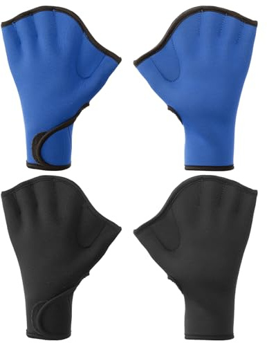 PATIKIL Swim Gloves, 2 Pair Webbed Swimming Gloves Aquatic Fitness Water Resistance Swim Hand Paddles for Women and Men Water Aerobics, XL, Dark Blue/Black