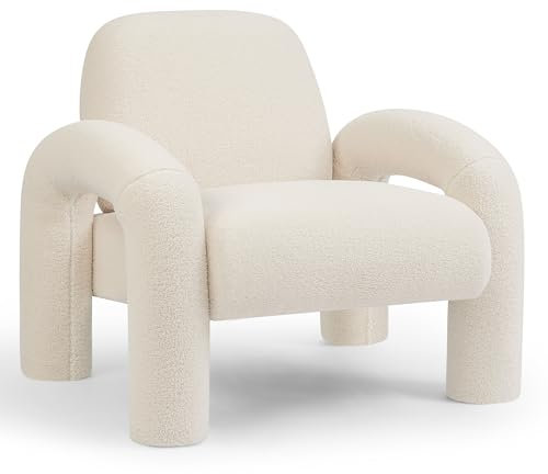 Makika Sessel Loungesessel Einzelsofa aus Boucle Lia - Einzelsessel Armlehnstuhl Polsterstuhl Sofa bis 120kg - eleganter Armsessel Loungesofa Relaxsessel für Wohnzimmer Schlafzimmer in Weiß