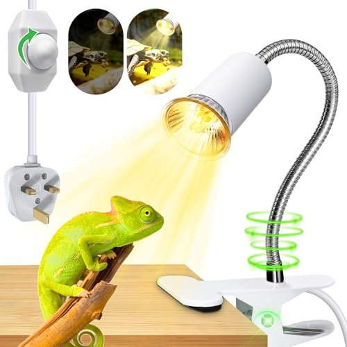 Reptile Heat Lamp,Tortoise Heat Lamp with 40 CM Lengthened Gooseneck,Grow Lights for Plants,Chick Heat Lamp, E27 Ceramic Lamp Holder,Clamp Light with Dimmable Switch,Metal Clip,for Lizards,No Bulb