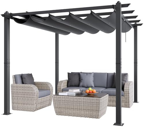 VEVOR Pergola 2,97 x 2,97 x 2,3 m, gazebo con tettuccio parasole, gazebo da giardino UV50+, classe di protezione UV, tetto per terrazze, giardini, ponti, cortili (grigio)
