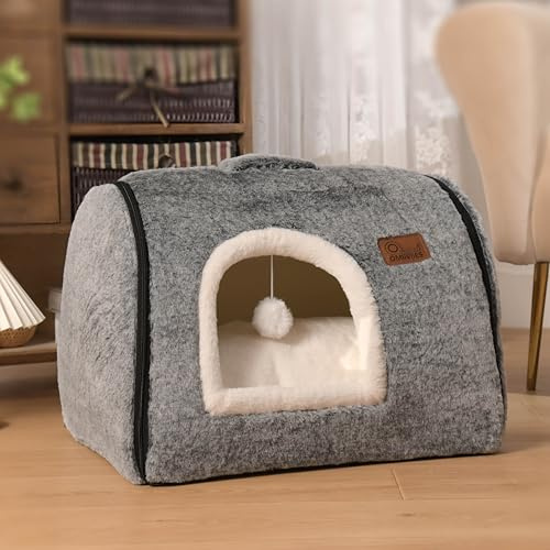 Niche en forme de caverne pour chat - Lits pour chats d'intérieur, maison pour chat douce et confortable, avec coussin amovible et lavable, lit pour animaux de compagnie fermé, cabane pour chat