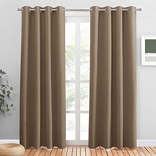 Pony Dance Färdiga gardiner med spets och mörkläggningsgardiner, värmeisolering, värmeisolering, lämplig för vardagsrum, sovrum, ringar, 140 B x 210 H cm (2 paneler), cappuccino