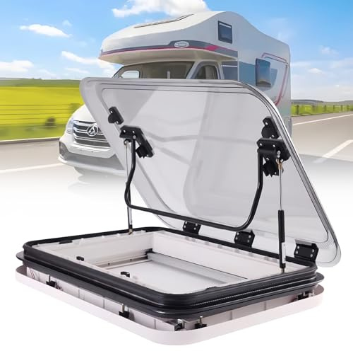 Fenêtre de Toit pour Camping-Car, Lanterneau pour Caravane et Motorhome, Hatch de Toit avec Éclairage LED, Grand kit de ventilation pour RV, pour RV Caravane Remorque et Voiture Modifiée,800*500mm