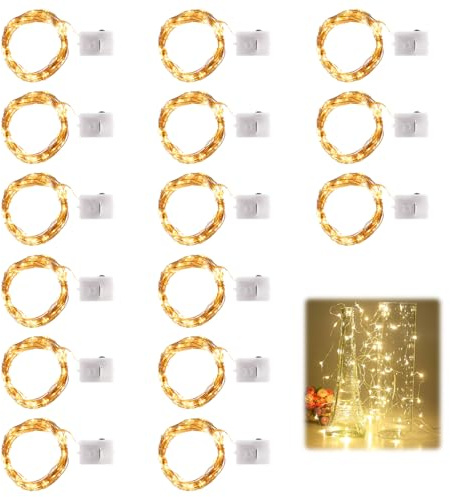 15 stycken miniljusslingor med batteri, 2 m 20 LED-ljuskedja tråd batteri | 3 lägen, batteridriven, ljuskedjor liten som gåvor, mikro LED-ljuskedjor för bröllop, fest, inomhusdekoration (varmvit)