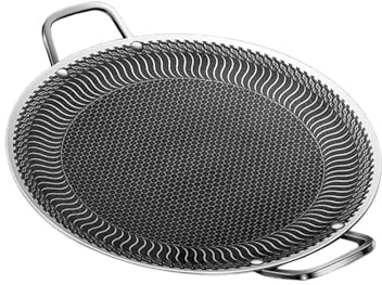 Plancha redonda para barbacoa con asa, antiadherente, acero inoxidable, sartenes para hornear, viajes, camping, freír, gourmets