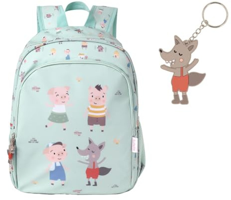 Tutete Mochila Escolar Infantil | Mochila acolchada de tamaño ideal para primaria | 100% RPET reciclado | Cierre seguro y bolsillos funcionales | the three little pigs