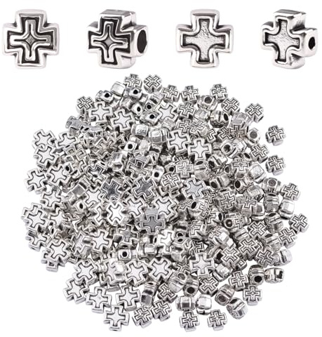 WANDIC 200 cuentas de cruz de Jesús, cuentas religiosas de aleación con forma de cruz cristiana, cuentas sueltas para manualidades, pulseras, collares, suministros de fabricación de joyas