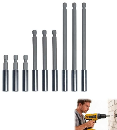 9 pcs Embout Hexagonal Magnétique 1/4, Porte-Rallonge pour Foret de Vissage en Acier au Carbone, Extension de 6 cm, 10 cm et 15 cm, pour Tournevis, Perceuses Électriques et Outils Pneumatiques