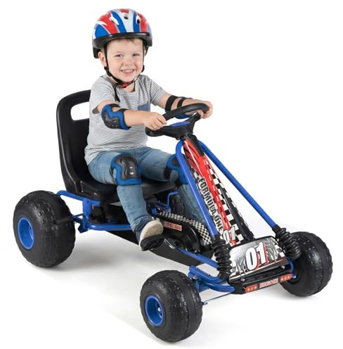 HONEY JOY Pedal Go Kart, 4 Wheeler Toddler Racing Ride On Pedal Car Toy, Forward/Backward, Ergonomic Seat, Handbrake, Steering Wheel, Outdoor Off-Road Go Cart for Kids, Boys Girls Gift (Blue)