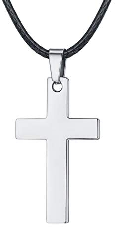 FaithHeart Kreuz Anhänger aus Edelstahl Kreuzanhänger Silberfarbe mit 66cm Halskette für Herren Damen Frauen