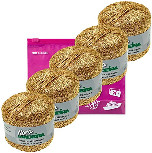 Häkelgarn Glitzergarn Strickgarn metallisiertes Haekelgarn Madeira Nora 5x25g Farbe 321 gelbgold