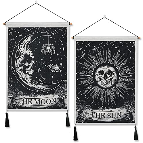 Weldomcor Schädel Tapisserie Tarot Wandbehang, Wandteppich Set X2 Sonne und Mond Psychedelische Tapisserie Indisch Hippie Heimdekoration (Schädel)