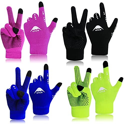 Lot de 4 paires de gants de cyclisme en tricot pour enfants garçons et filles - Gants d'hiver pour la course à pied et l'équitation - Multicolore