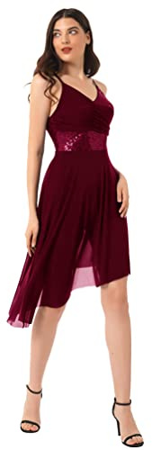 ranrann Vestido Tirantes de Ballet Gasa para Mujer Irregular Vestido Largo de Danza Lírica Contemporánea Traje Baile de Salón Latino Tango Dancewear Borgoña A S