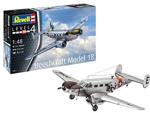 Revell Modellbausatz Beechcraft Model 18 I Detailliertes Modell im Maßstab 1:48 I 129 Teile I Herausfordernder Bausatz für fortgeschrittene Modellbauer ab 12 Jahren I offizielles Lizenzprodukt
