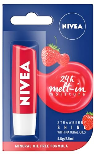 Nivea Lip Care 4.8 g Strawberry Nourishing Mineral Oil Free Tinted All-Day Nourishing Moisture Enriched with Strawberry Extract, Shea Butter and Jojoba Oil (Pack of 2)