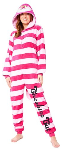 Disney Combinaison Pyjama Femme Stitch Minnie Bourriquet, Grenouillère Femme en Polaire, Onesie Adulte Ado Couple S-XXL (Rose Chat du Cheshire, L)