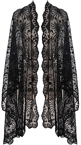 L'VOW Bufanda brillante de los años 20 para mujer, de malla, con lentejuelas, capa de boda, con flecos, chal de noche, S4-negro, Talla única