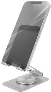 Mars Gaming MA-RSS, Klappbarer Smartphone-Ständer, 360° Dynamische Rotation + 180° Höhen und Winkeleinstellung, Aluminium Handy-Ständer, Anti-Rutsch, Silbergrau