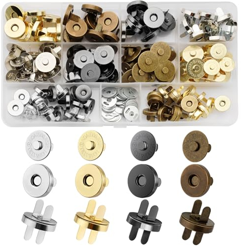 REJOECE 40 Stück Magnetknöpfe, 18mm Magnetverschluss Taschen, Druckknöpfe zum Annähen, 4 Farben Magnetknopf Magnet Druckknopf für Geldtasche Handtaschen Mäntel Windbreaker Rucksack DIY Nähen Handwerk