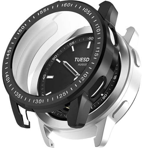 FiiMoo Hülle mit Displayschutz Kompatibel mit Xiaomi Watch S3, Gesamt Schutzhülle, 360° Rundum Ultradünne PC Stoßfeste Hülle, Schutzhülle HD Ultradünne TPU Schutz Case-Schwarz