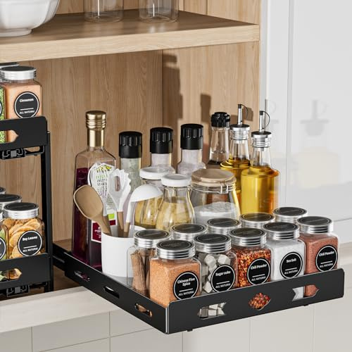 ZDDLOINP Gewürzregal Für Schrank, Ausziehbarer Schrank Organizer, küchen Organizer, Gewürzregal Schublade Geeignet Für Gewürze, Saucen, Konserven B26.7*L26.8*H7.2CM
