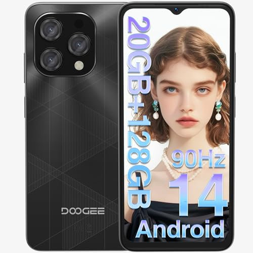 DOOGEE N55 Plus: Téléphone Portable 6,56 HD+ 90Hz, Android 14, 20Go RAM + 128Go ROM, Octa-Core, 5150 mAh, Dual 4G Nano SIM/Face ID/OTG, Noir