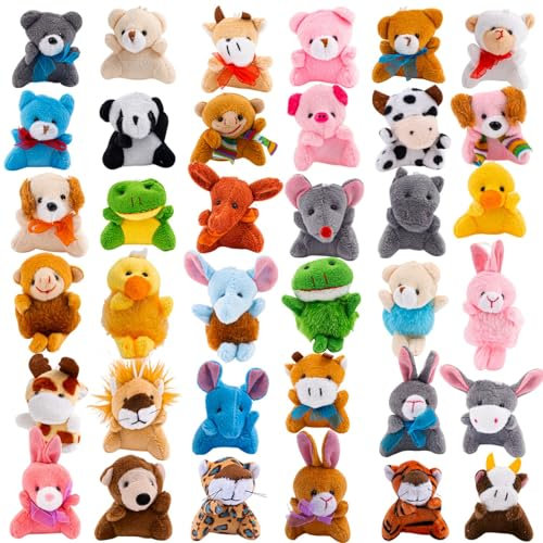 56 Pack Mini Plush Animal Toy Bulk Cute Small Stuffed Animals Keychain Decoration for Easter Kids Filler Party Bag Fillers Birthday Party Favor, Gift Giveaway, Students Rewards, Goody Bags Filler