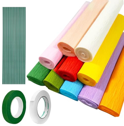 Krepppapier, 10 Farben Krepppapier Bunt, 25 x 250 cm Krepppapier Bunt, für Die Herstellung von Valentinstag-Blumen DIY Blumenpapier-Handwerk