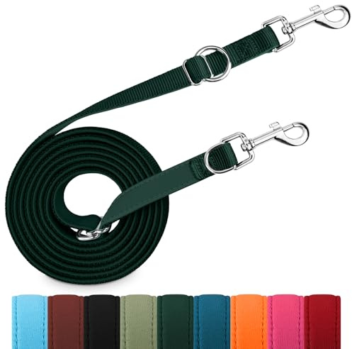 PETCOOZ Dog Training Lead, 3M Double Ended Lead for Dogs, Professional Stop Pulling Dog Leads, Adjustable Hands Free Dogs Leads, Multi-Functional Pet Leash for Puppy Walking Running Camping Dark Green