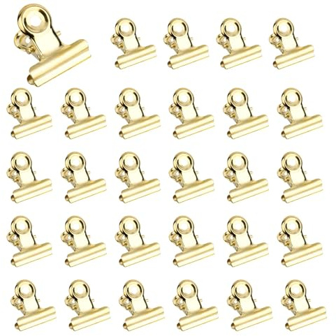 XCRPRT Clips de papel de Bulldog Pequeño, 60 unidades, dorados de 22 mm, pinzas pequeñas, pinzas doradas, clip multifunción para fotos, oficina, cocina, oficina, accesorios