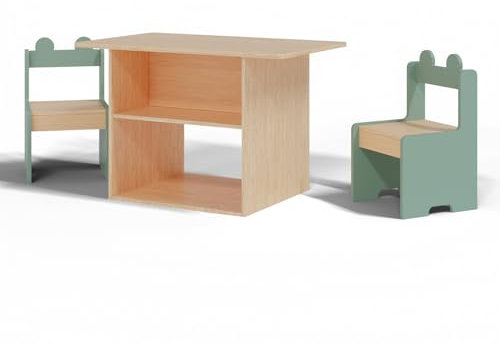 Juego de sillas infantiles | Mesa infantil | 3 piezas | Grupo de asientos para niños | Muebles de diseño de rana | Juego de muebles para habitación infantil | Grupo de asientos estable para 2 a 7 años