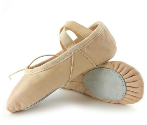 Ballet Shoes Split Sole Leather Ballet Flats Ballerina Shoes Pink Ballet Gymnatic Yoga Dance Shoes (6 Adults)