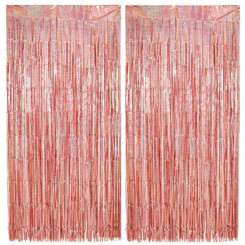 2pcs Rose Gold Tinsel Curtains, 3.2ft x 6.5ft Rose Gold Metallic Foil Curtains Decoration Door Streamers for Girls Rose Gold Birthday Prom Decorations 2025 Bridal Shower Bride To Be Hen Do Accessories