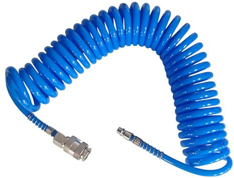 SRJQXH Manguera Espiral 6 m, PU Manguera Aire Comprimido, Manguera Presion a Prueba de Explosiones con 1/4 Conector, Diámetro de Tubería 5 × 8 mm, para Transmisión de Gas(Azul)