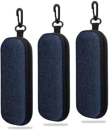 Newellsail Estuche de Gafas Fundas Rígida para Gafas Estuche de Anteojos de Tela Vaquera Portátil Estuche para Gafas de Viaje con Cremallera Negro 3 Piezas