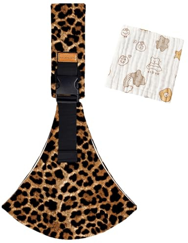 DAVBNM Baby Sling, Toddler Carrier Slings, Baby Sling Carrier with Thick Shoulder Straps (Adjustable) for Infant Toddler 3-36 Months (Leopard), with Muslin Washcloth, Breathable and Comfortable