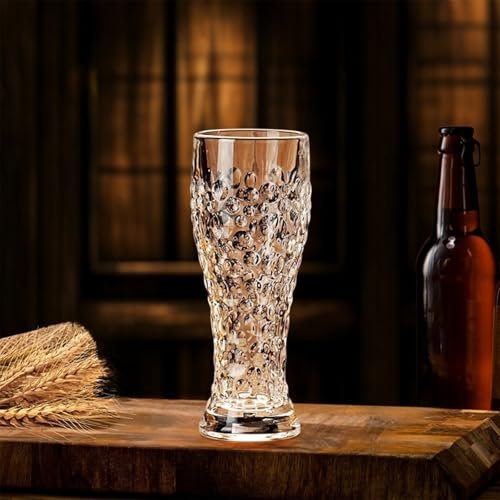 PKRANZYHKAL Vasos de Cristal para Cerveza Artesanal 12oz | Copas de Cerveza con Grabado Premium | Jarra Cerveza Resistente | Vasos Agua Cristal con Estilo Moderno