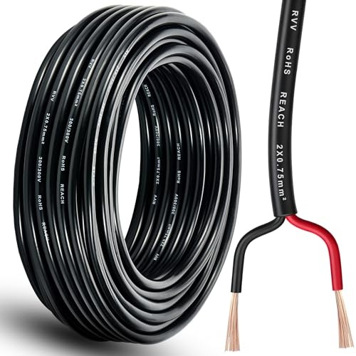 DARKGUARD Rund 2-trådig trailerkabel 0,75 mm², elkabel för släpvagn 2 stift 5 m, 12 V/24 V elkabel, släpvagn, PVC-kopparkabel