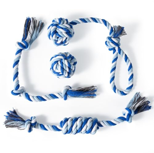 wodoca Dog Rope Toys 4 Pack, Puppy Teething Cotton Knot Chew Rope for Small Medium Dogs, Interactive Tug of War Dog Toys for Boredom, Teeth Cleaning