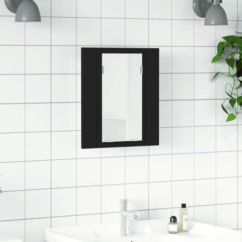 Mokuyary LED-badrumsspegelskåp svart 40 x 12 x 45 cm akryl, badrumsskåp med belysning, väggskåp med hyllor och 2 dörrar, väggmontering medicinskåp, förvaringsskåp för badrum